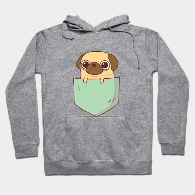 Cute Little Pug In Green Pocket Hoodie by rustydoodle